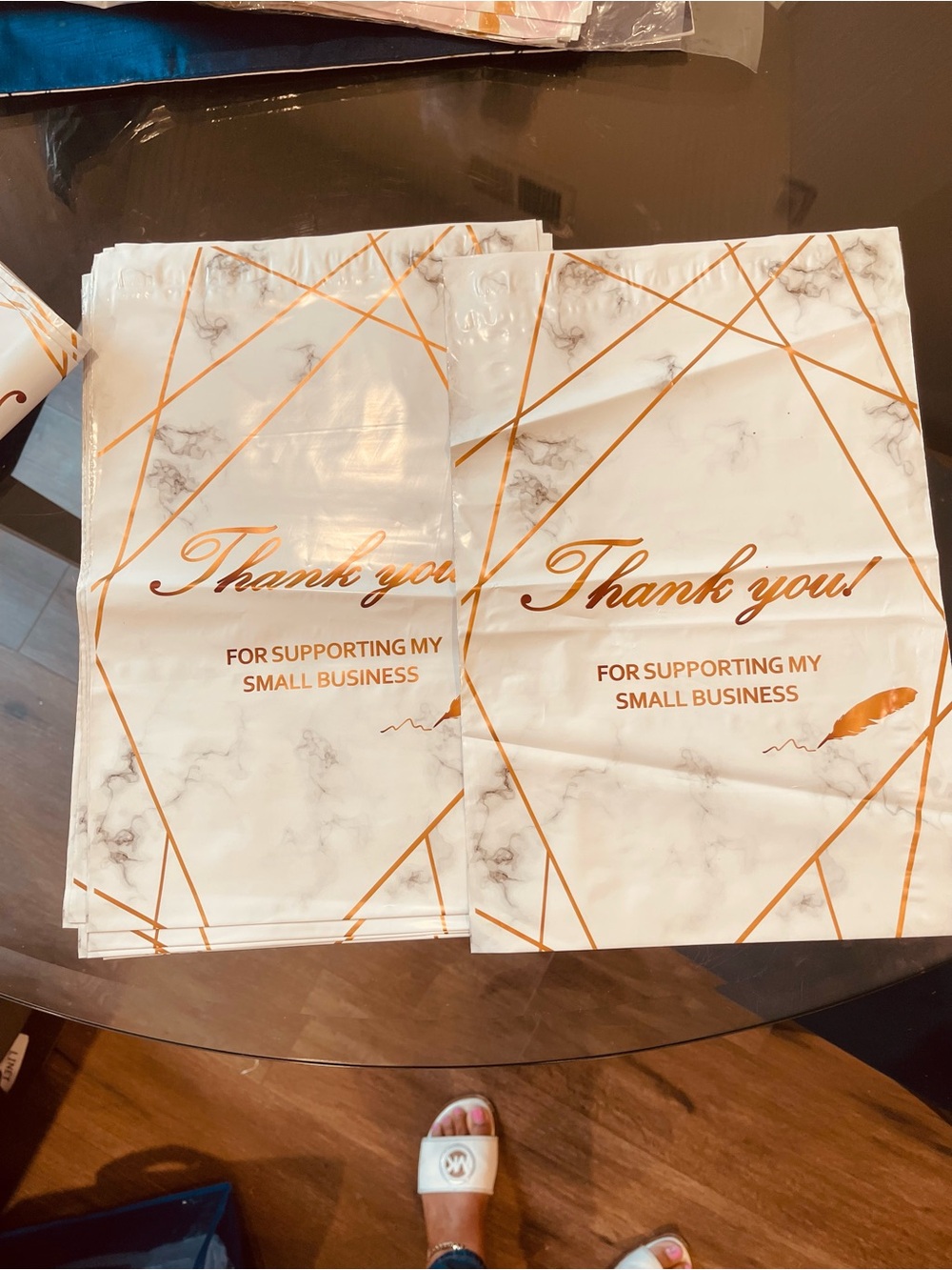100 poly mail (50 thank and 50 flowers Marble-Print Packaging Bag